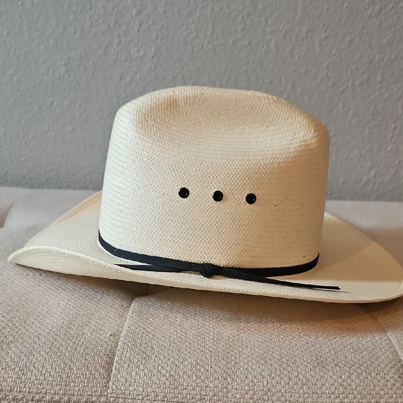 Women's Cream Straw Cowboy Hat with Black Hatband - Picture 3 of 10